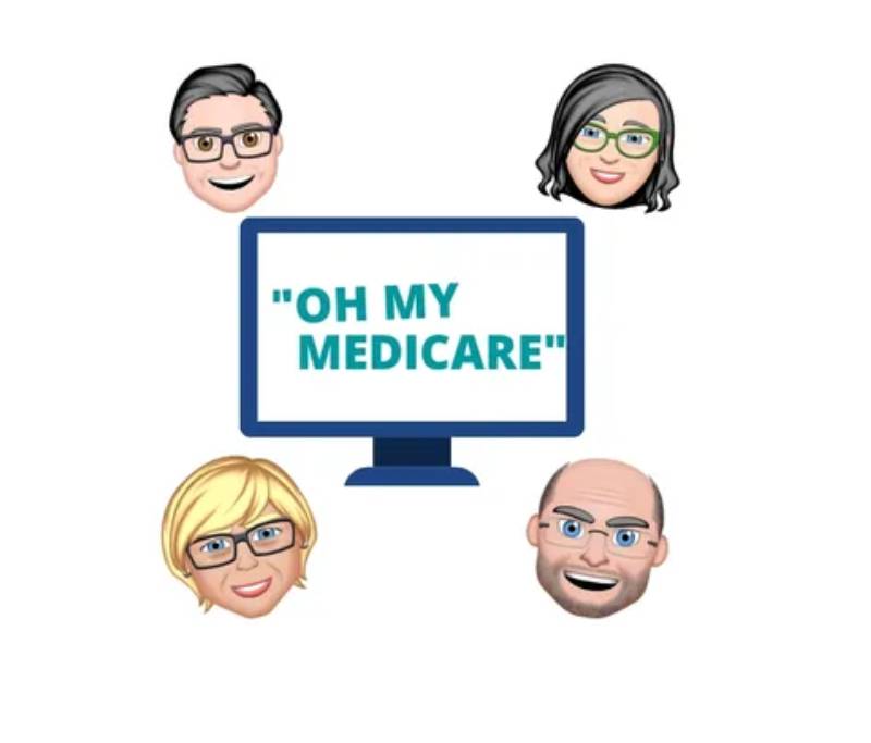 A computer screen with four people and the words " oh my medicare ".